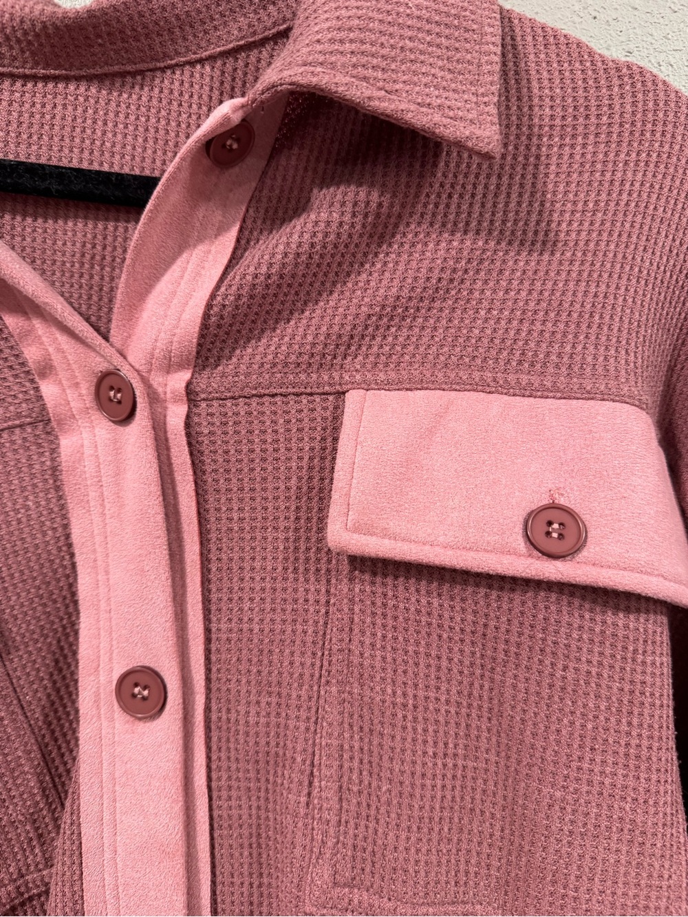 Waffle Knit Button-Up Shacket in Dusty Rose - Picture 5 of 5